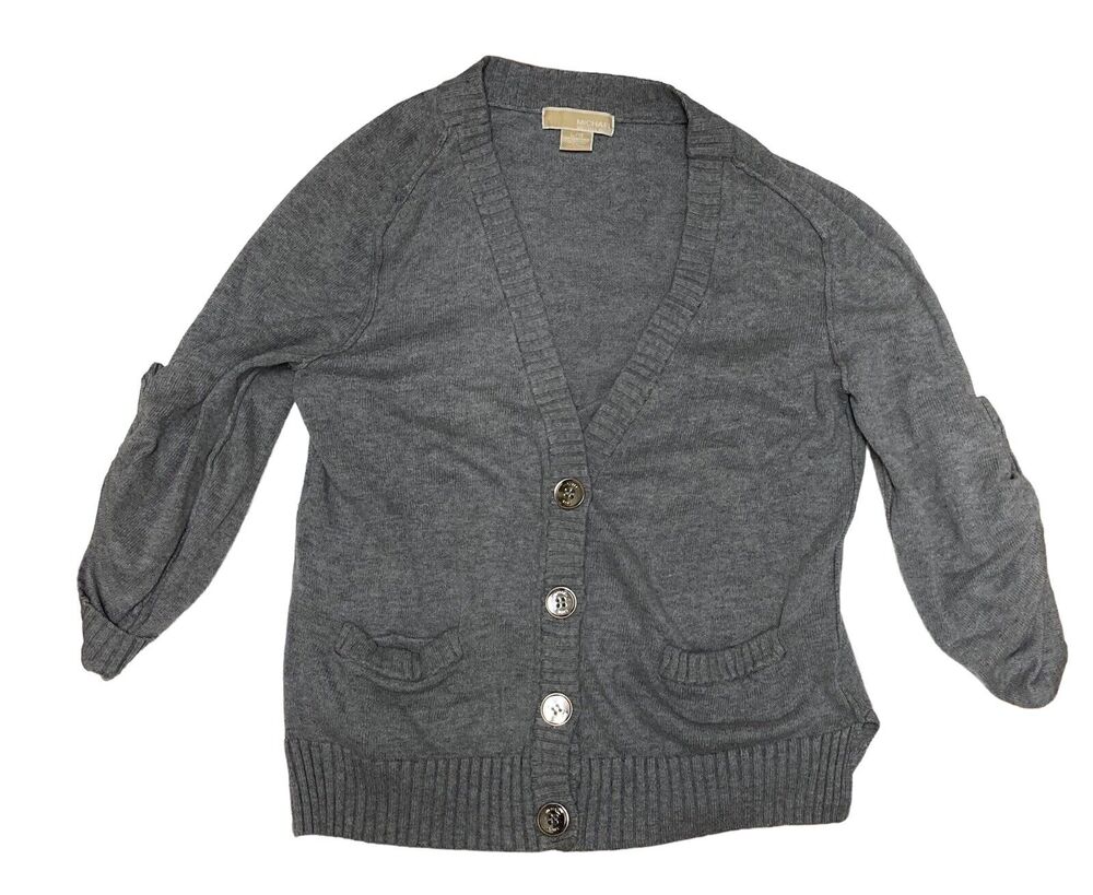 Michael Kors Grey Roll Tab Sleeve Cardigan Jacket Grey Size Large